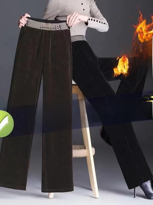 

Женские вельветовые брюки с высокой талией, широкие, свободного кроя, на флисовой подкладке, осенне-зимние, прямого кроя, больших размеров
