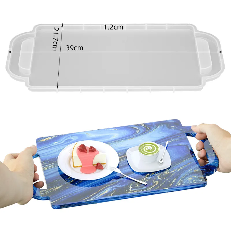 DIY Crystal Epoxy Resin Mold Tray with Handle Dining Table Tray Simple Large Square Tray Fruit Tea Cup Tray Silicone Mold