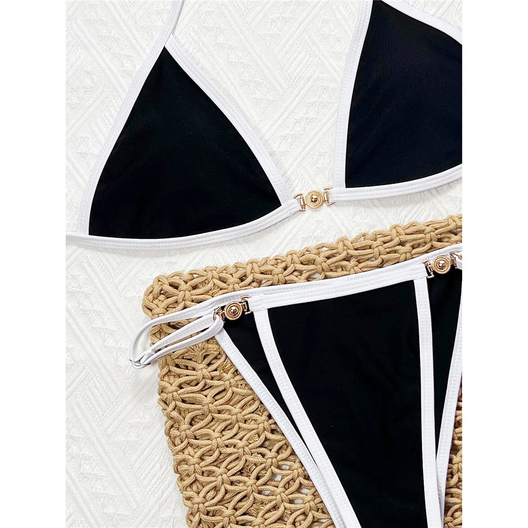 Splicing Neckholder-Bikini mit hohem Beinausschnitt, Damen-Badeanzug, zweiteiliges Bikini-Set, gepolsterter Badeanzug, Badebekleidung, Schwimmanzug V7038 – Detail 11