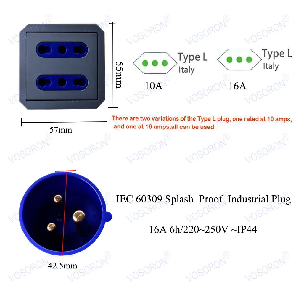 IP44 16A RV محول القابس IEC309 316P6 إلى المزدوج إيطاليا 10A/16A محول المخرج
