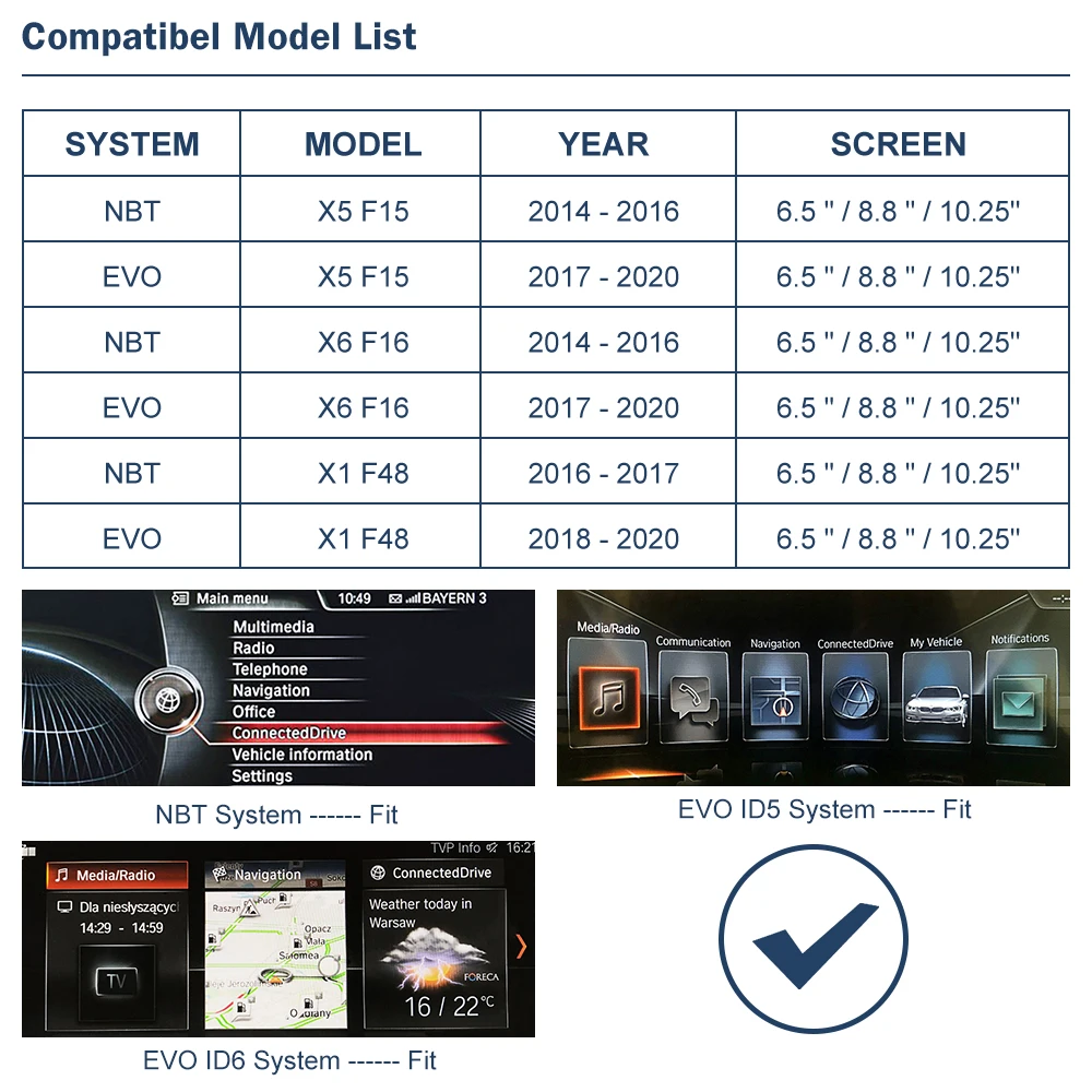 Road Top Wireless CarPlay Android Auto for BMW NBT EVO X5 F15 X6 F16 2014-2020 X1 F48 2016-2020 with Car Play Functions Airplay