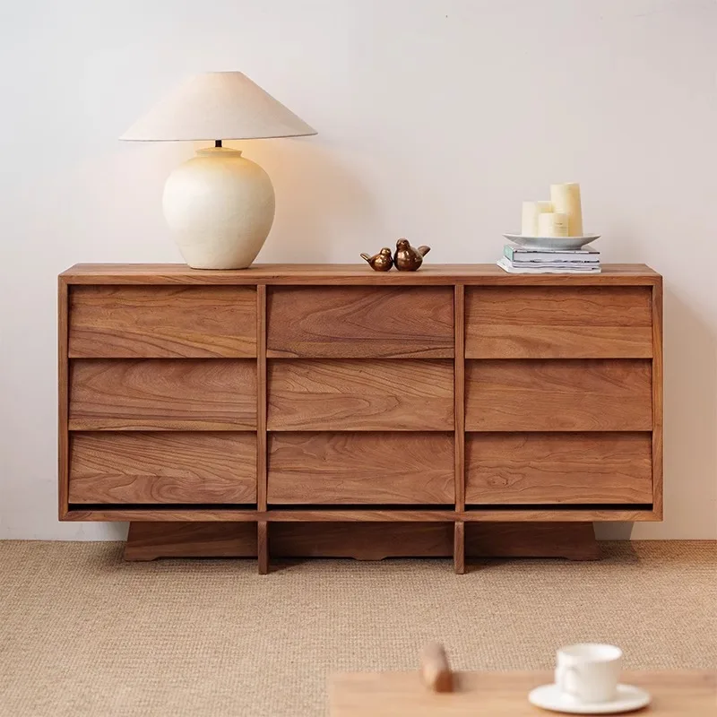 

Medieval homestay wall side locker, living room locker, entrance cabinet, wabi-sandy wind solid wood dining side cabinet,