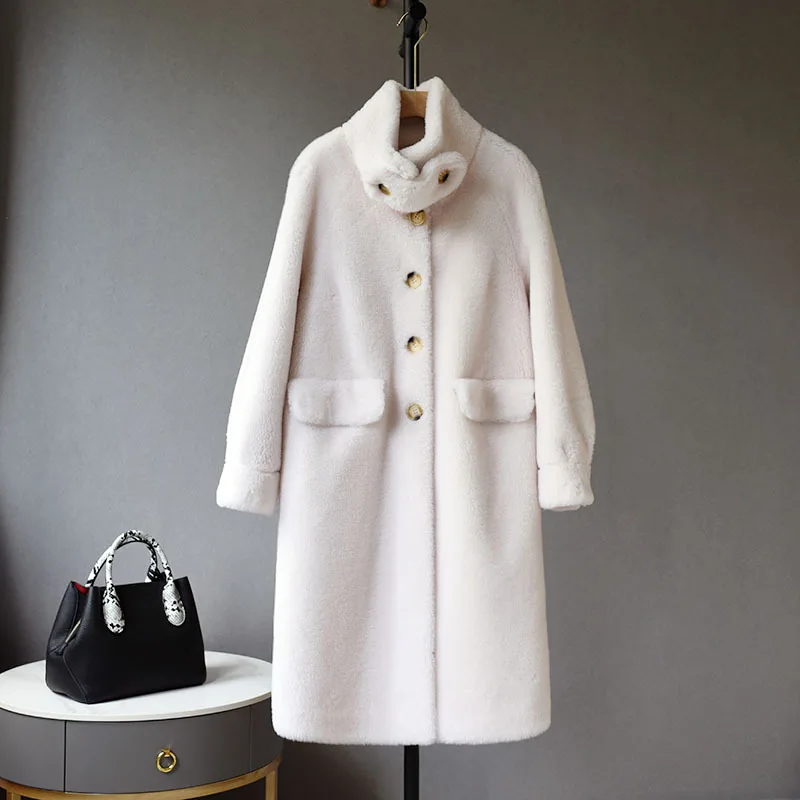 2022 Fashion Women Furry Long Coat Stand Collar Vintage Women Lambswool Coat Femme Women Thick Winter Coat Abrigo Streetwear