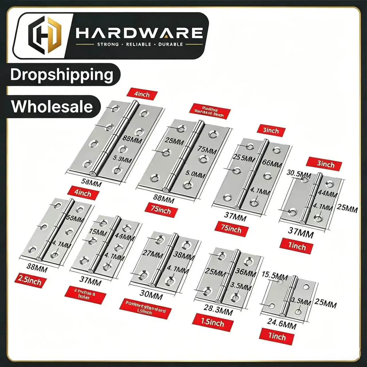3Pcs 1/1.5/2/2.5/3 Inch Door Connector Accessories Durable Furniture Home Stainless Steel Hinge Window Cabinet Jewelry Box