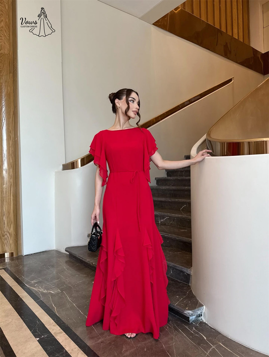Vows Line A robes noires femme élégante femmes robes de soirée 2025 femme rouge en mousseline de soie sur mesure robes de bal multicouches