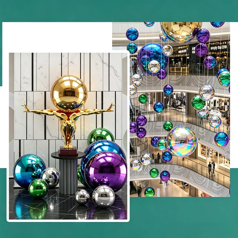 1P Dia 38-120mm 24 Color Stainless Steel Hollow Ball Mirror Finish Store Window Hanging Decor Ball for Mall/Event/Ceiling Decor