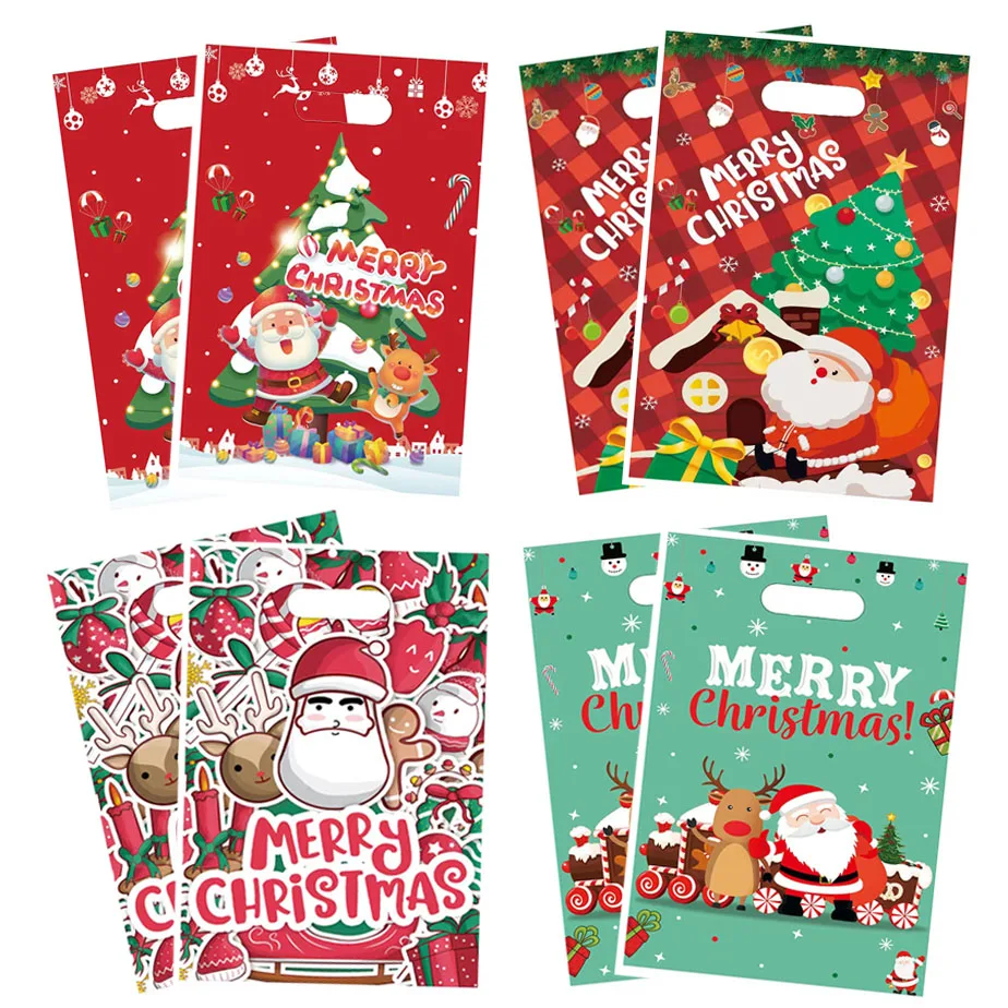 10-50pcs Merry Christmas Candy Gift Bags Santa Claus Elk Xmas Tree Cookies Gift Packing Bags New Year 2024 Party Decor Supplies