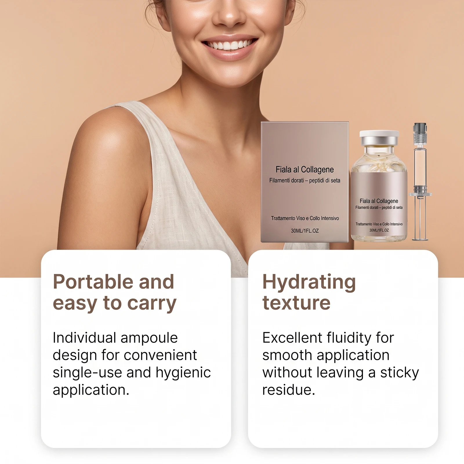 Collagen Silk Peptide Firming Ampoule Face Neck Serum Hydrating Essence For Dry Skin Smooth Fine Lines Restore Elasticity Dewy