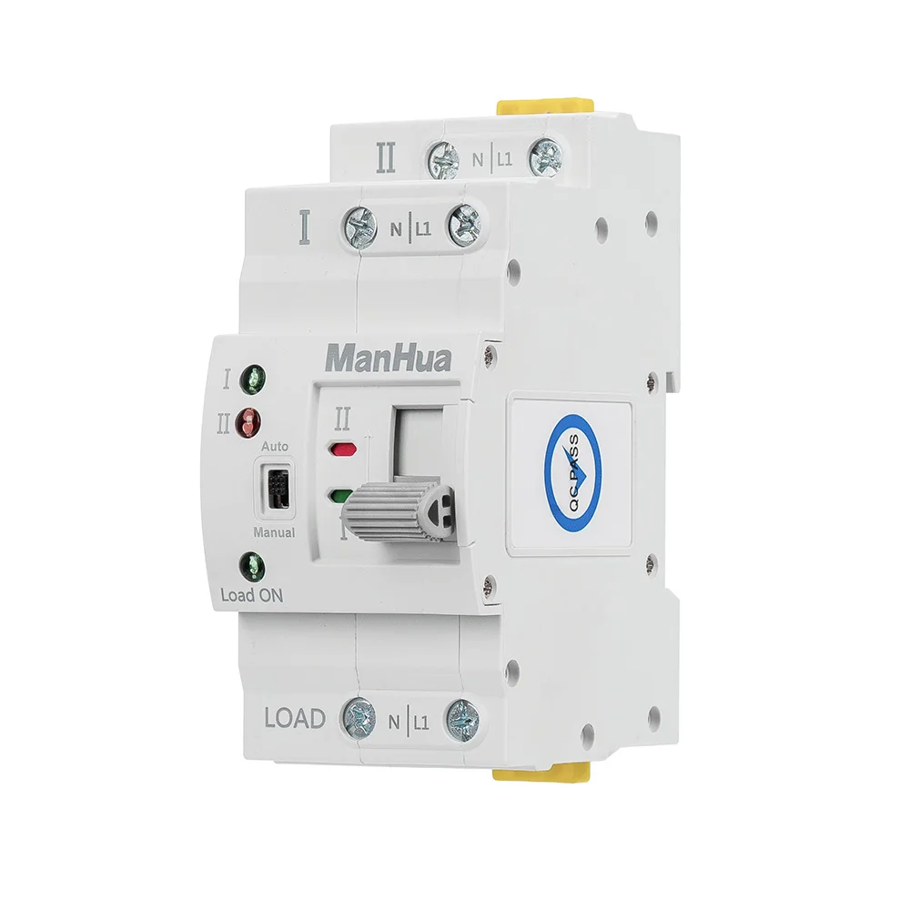 

ManHua MES1-63NS/2P AC 220V 63A 2 Poles Dual Power Automatic Transfer Switch Electric Switch PC Type Switch Household Din Rail