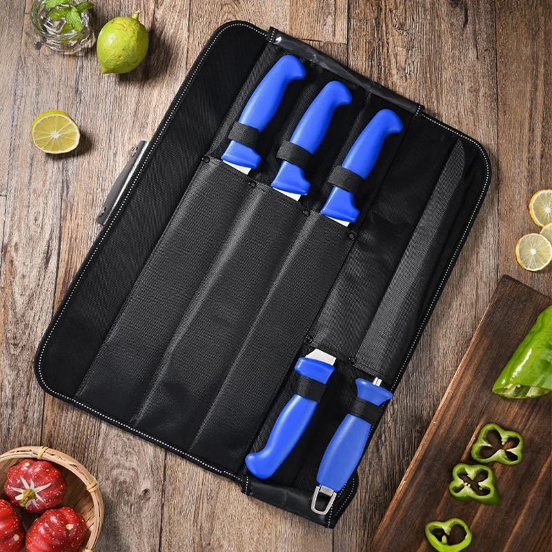 黒色のキャンバス製シェフナイフ収納バッグ。携帯用、包丁やキッ - Camping Cooking Roll のレビューと価格