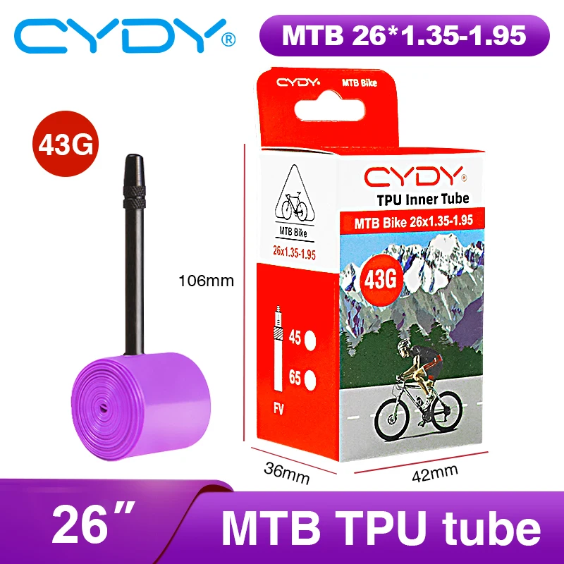 43g CYDY TPU Tube MTB 26 27.5 Bike Inner Camera 26/27.5x1.35 1.4 1.5 1.75 1.85 1.95 Inch pneu Mountain Bicycle Tire 26/27.5 Tyre