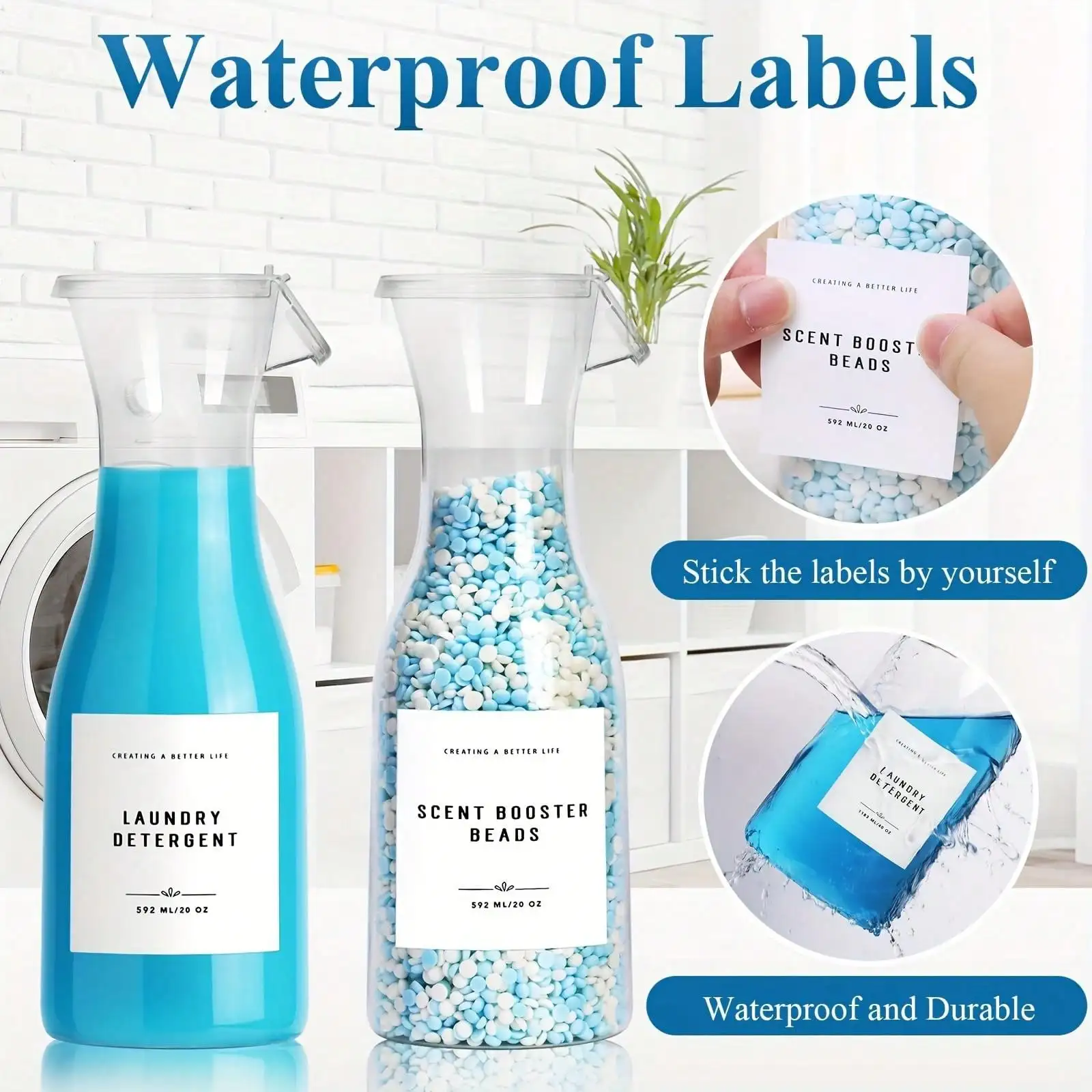 2 Pack Clear Laundry Detergent Dispenser Bottle 20oz with Label for Laundry Detergent Soap Fabric Softener Bleach Laundry Room