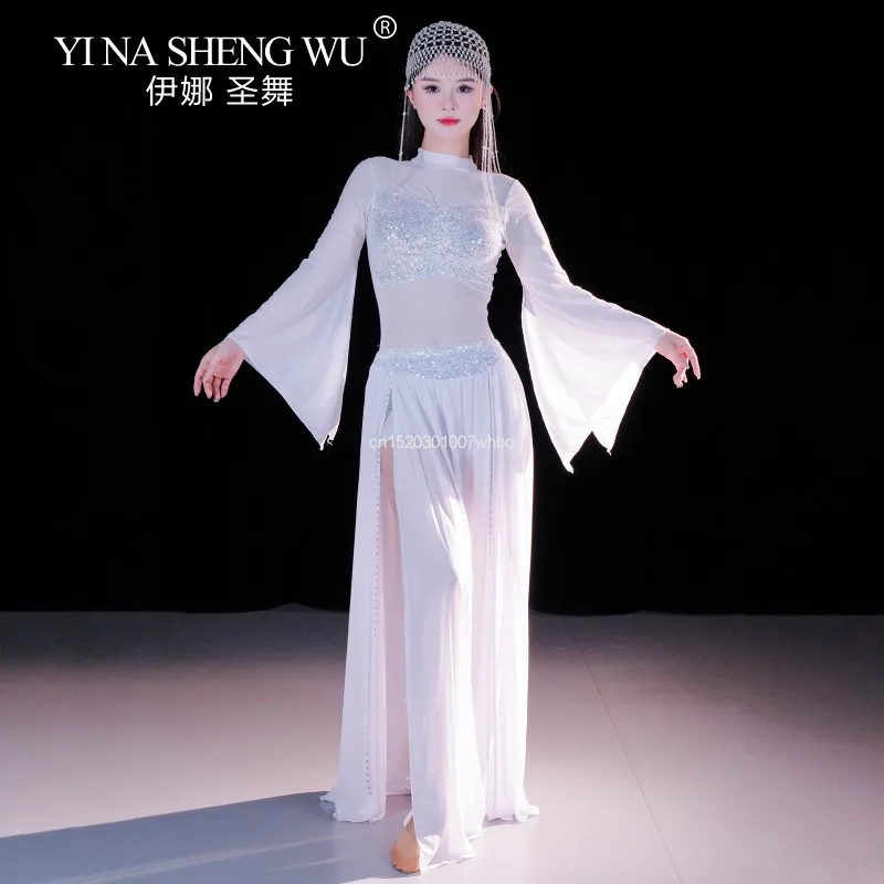 Vestido marroquí de manga larga con lentejuelas, corsé de danza del vientre de malla elástica, talla XL, ropa de lección Oriental, traje de danza del vientre