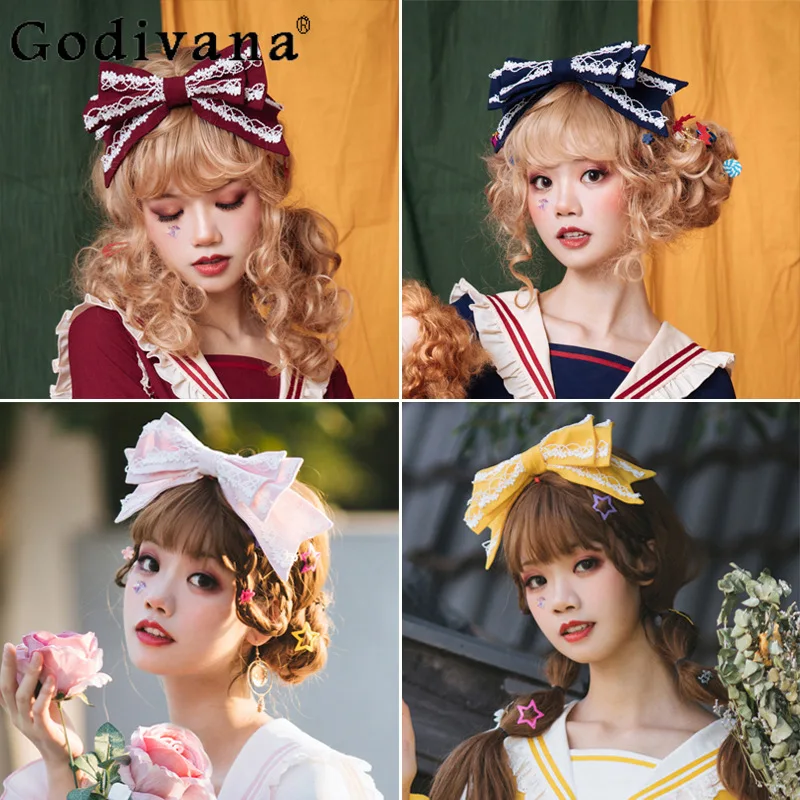 

Original Handmade Design Lolita Headband Japanese Girl Sweet Y2k Bow Lace Princess Hair Accessories Female Elegant Hair Bands