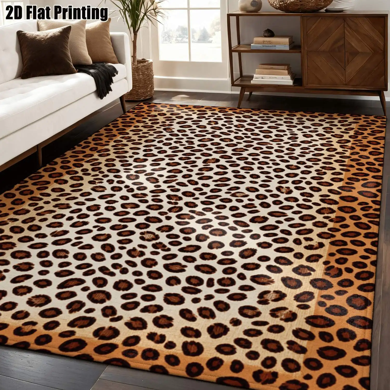 1Pc 2D Printed Brown Black Leopard Print Nordic Carpet, Instagram-Inspired Modern Minimalist European-Style Floor Mat, Machine Washable, Multi-Size, Ideal for Entrance, Dining Room, Foyer, Bedroom, Living Room Home Decoration