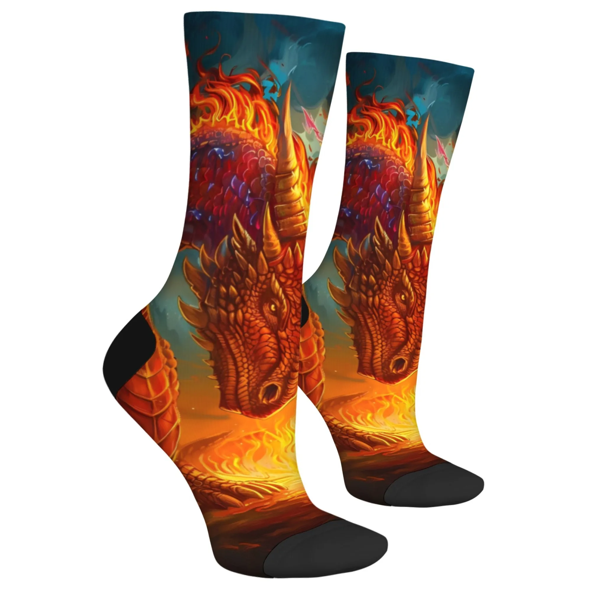 Bunte Fantasy-Drachen- und Einhorn-Crew-Socken, Socken mit mythischem Kunstdruck, einzigartiges Geschenk für Fantasy-Fans und Streetwear-Enthusiasten
