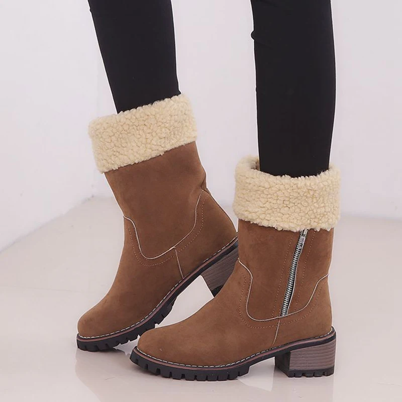 Women Winter Fur Warm Snow Boots Ladies Warm Wool Booties Ankle Boot Comfortable Shoes Plus Size 35-43 Casual Women Mid Boots