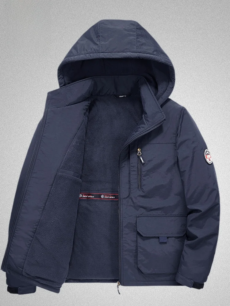 

Rn Men's Fce Lined Thiened Jaet Windproof Outdoor Spor Casual Coat Nylon Fabric Long Sve Zipper Closure