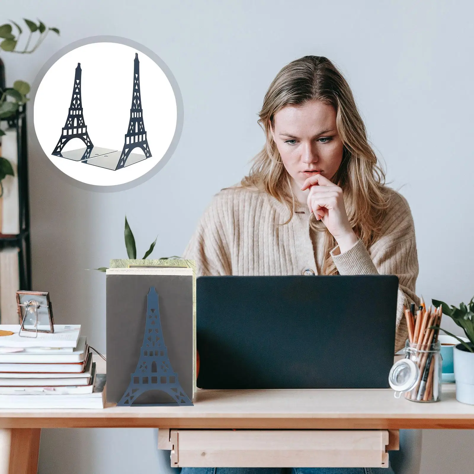 2Pcs Metal Tower Shape Crafted ganizer NonSlip Reading St Metal Book Ends s Reusable Desk Shelf Study Library Decor