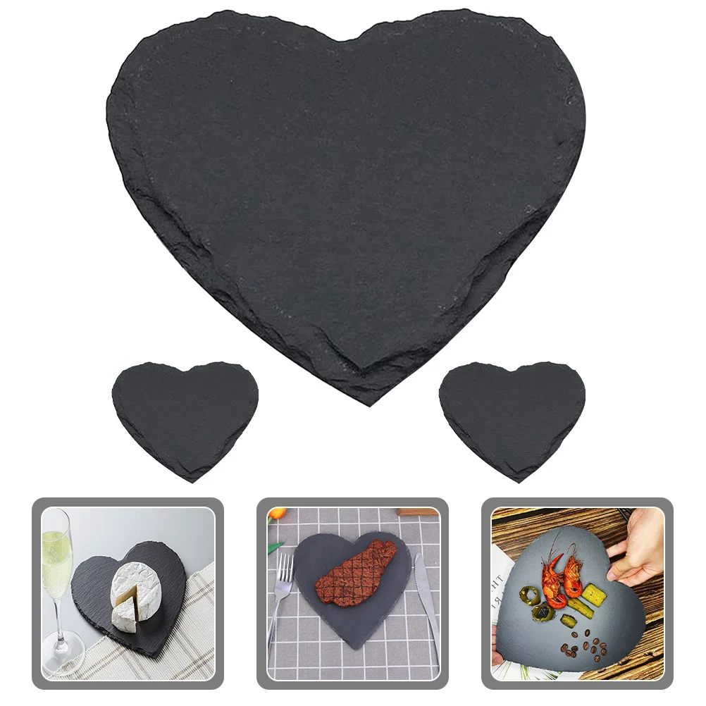 

3Pcs Heart Shaped Plate Natural Stone Food Serving Tray Steak Dessert Pizza Pasta Dinner Dish Personalised Plaque