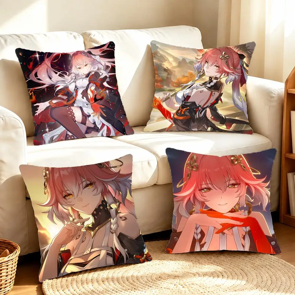 Fiery Elegant Game W-Wuthering Waves Changli Cushion Cover Sofa Living Room Home Decor Invisible Zipper Anti-dustmite Shell