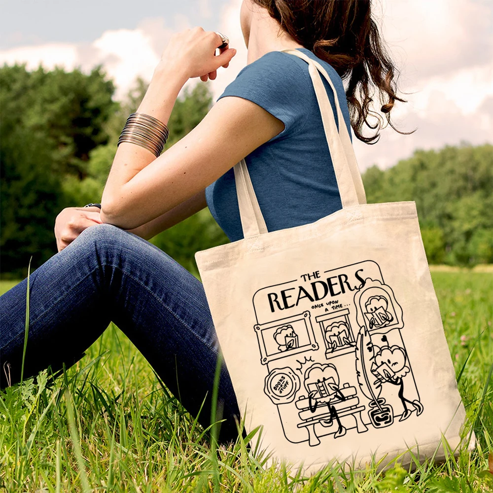 The Readers cotton & heavy canvas tote bag options library book bag graphic design tote bag daily casual shopping bag