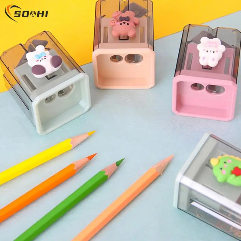 1 Stuk Kawaii Puntenslijper Kleine Schattige Cartoon Twee Gat Potlood Briefpapier Sacapuntas Grande Office Gadgets