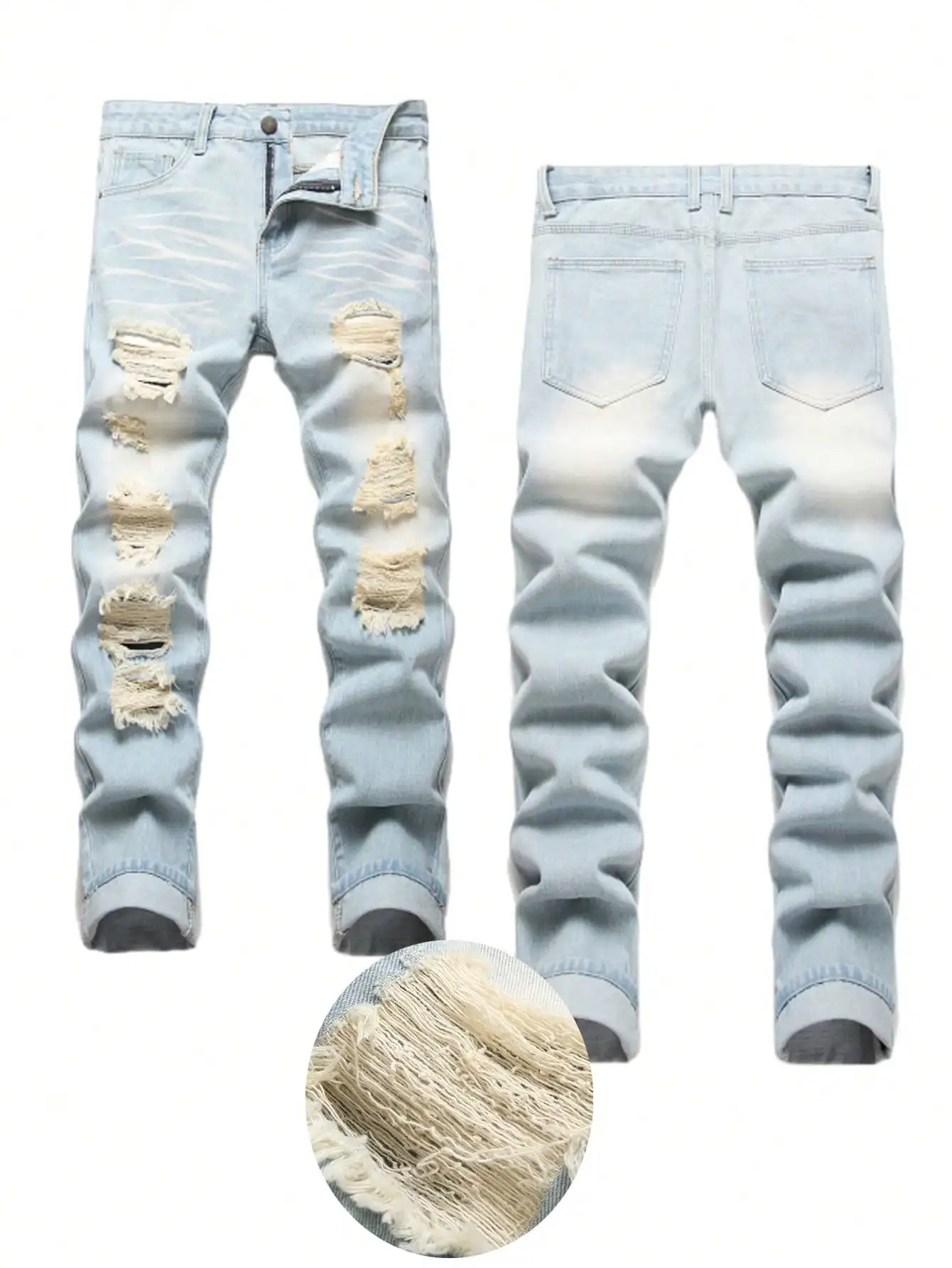 

Men's Light Wash Distressed Ripped Jeans - Tapered Slim Fit Casual Pants