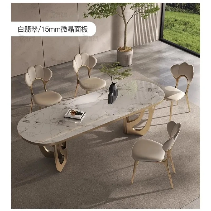 High-end villa rectangular luxury stone dining table rock slab marble pattern household dining table