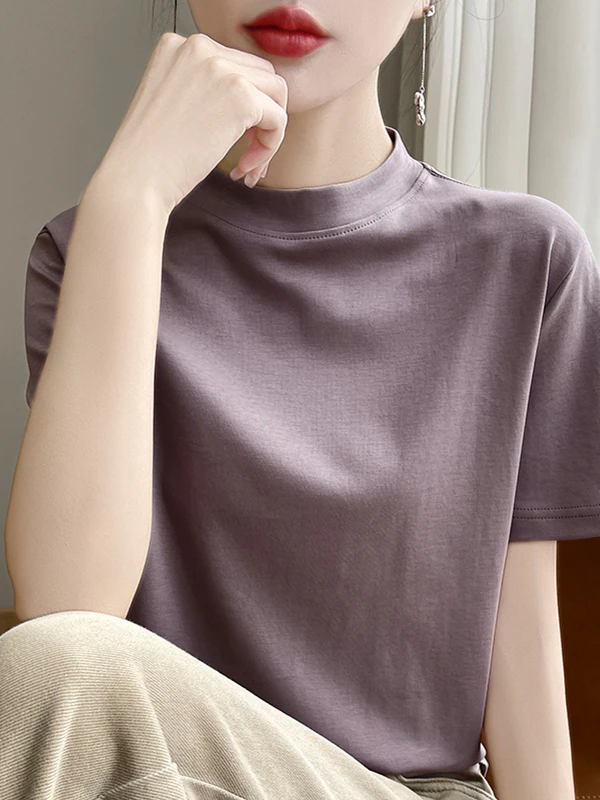 T-shirt estiva da donna in puro cotone ort Sve Colletto neutro sottile e allentato f Sve Faionable Primavera Autunno Abbigliamento interno Ba...