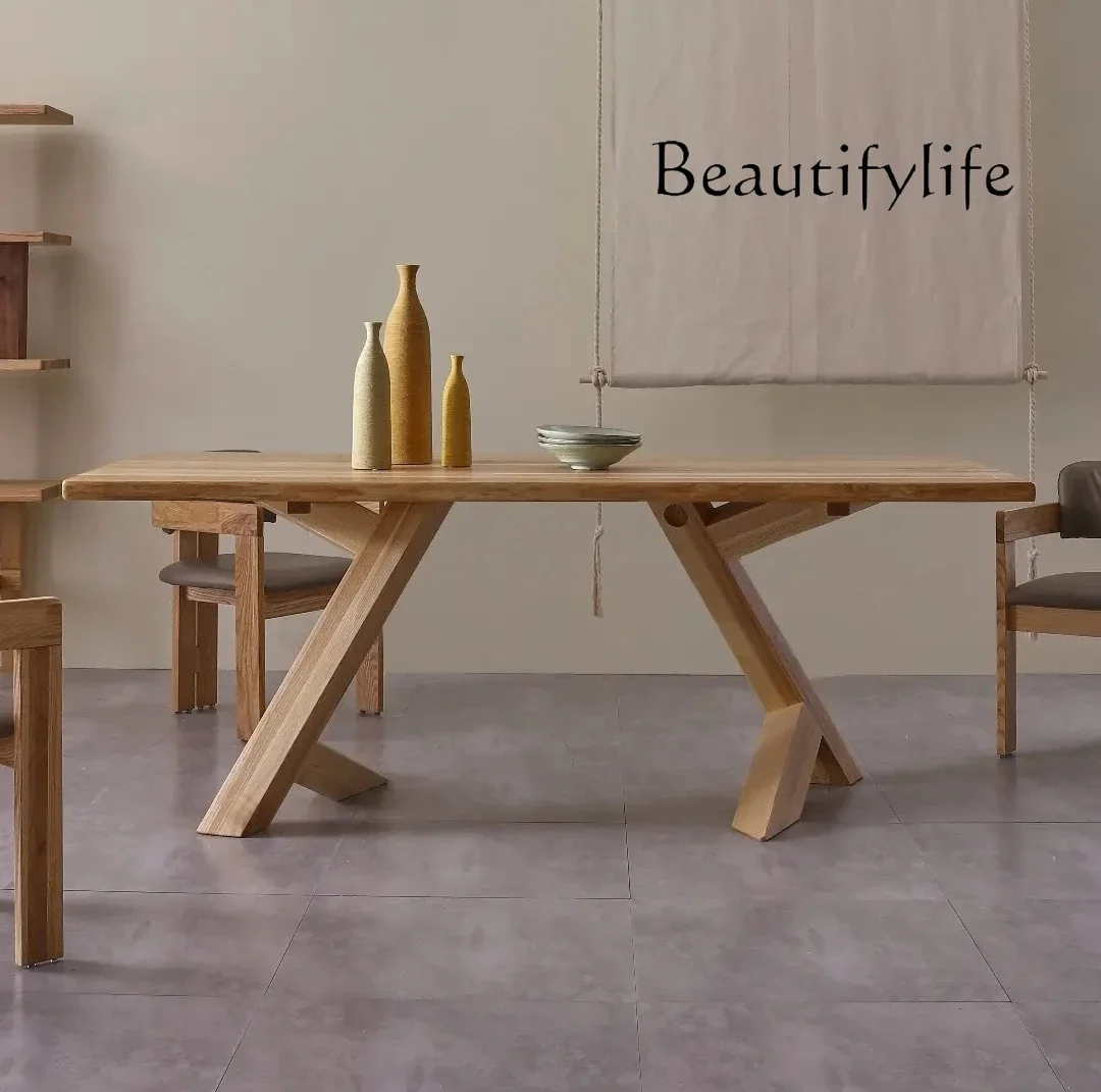 

Wabi Sandy Wind Solid Wood Large Board Table Log Household Dining Table Simple Office Tea Table