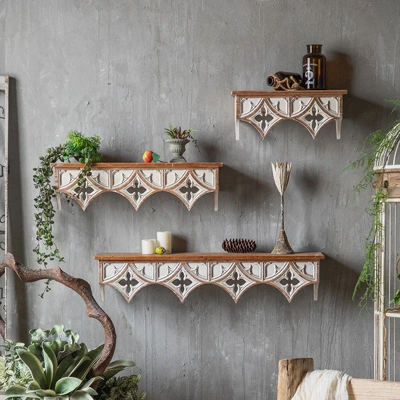 American Country Retro Wall Shelves Old Carved Decor Creative Hotel Decoration Characteristic Floating Shelves for Wall