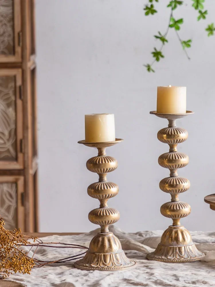 

Retro Distressed Wrought Iron Candlestick Candle B & B Home Nostalgic Decorative Ornaments