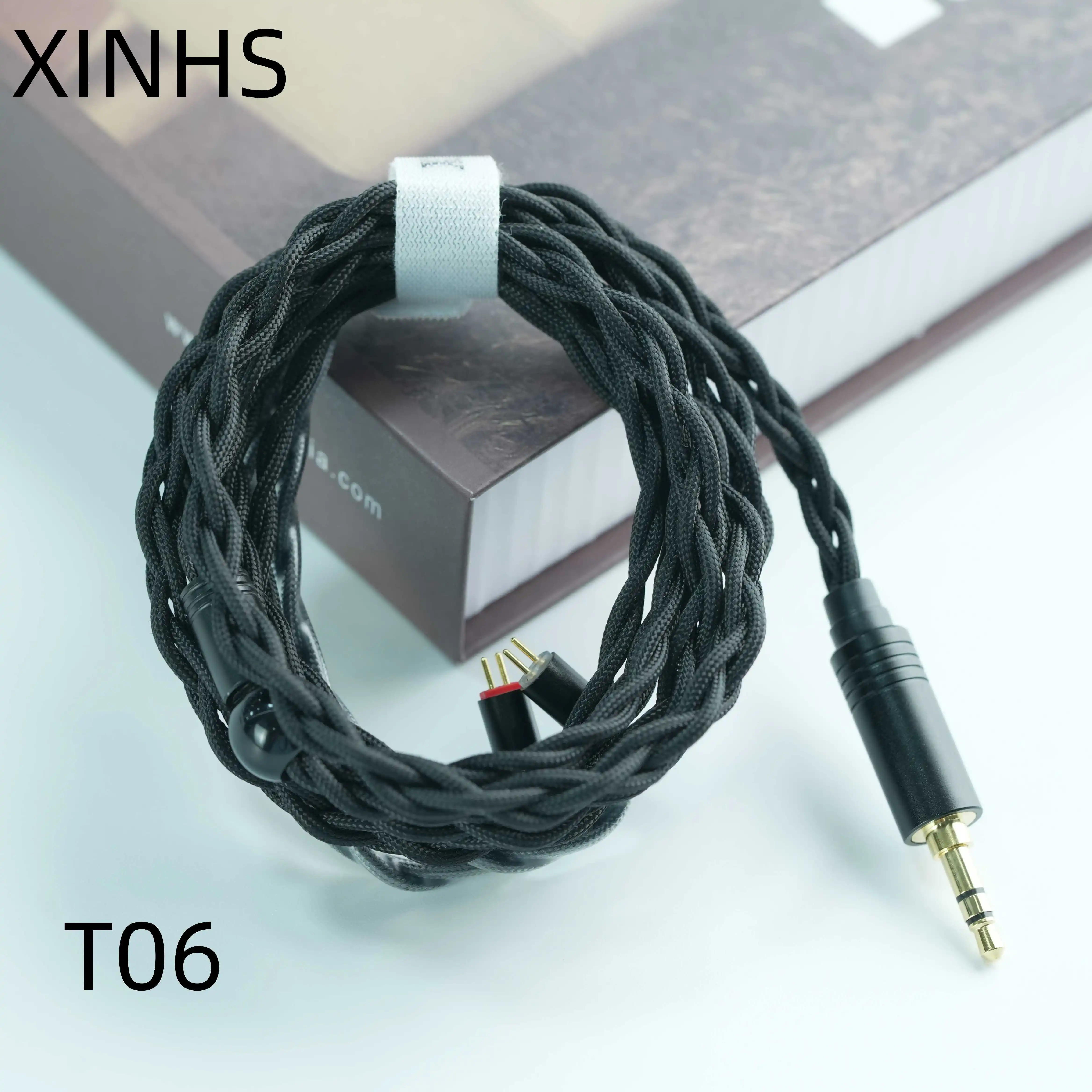 XINHS T06 Schwarzes Baumwollgarn 4-Strang Einzelkristall-Kupfer Doppelt Abgeschirmtes 4,4mm MMCX 2PIN IE900 IEM Upgrade-Kabel IEM Audio – Detail 2