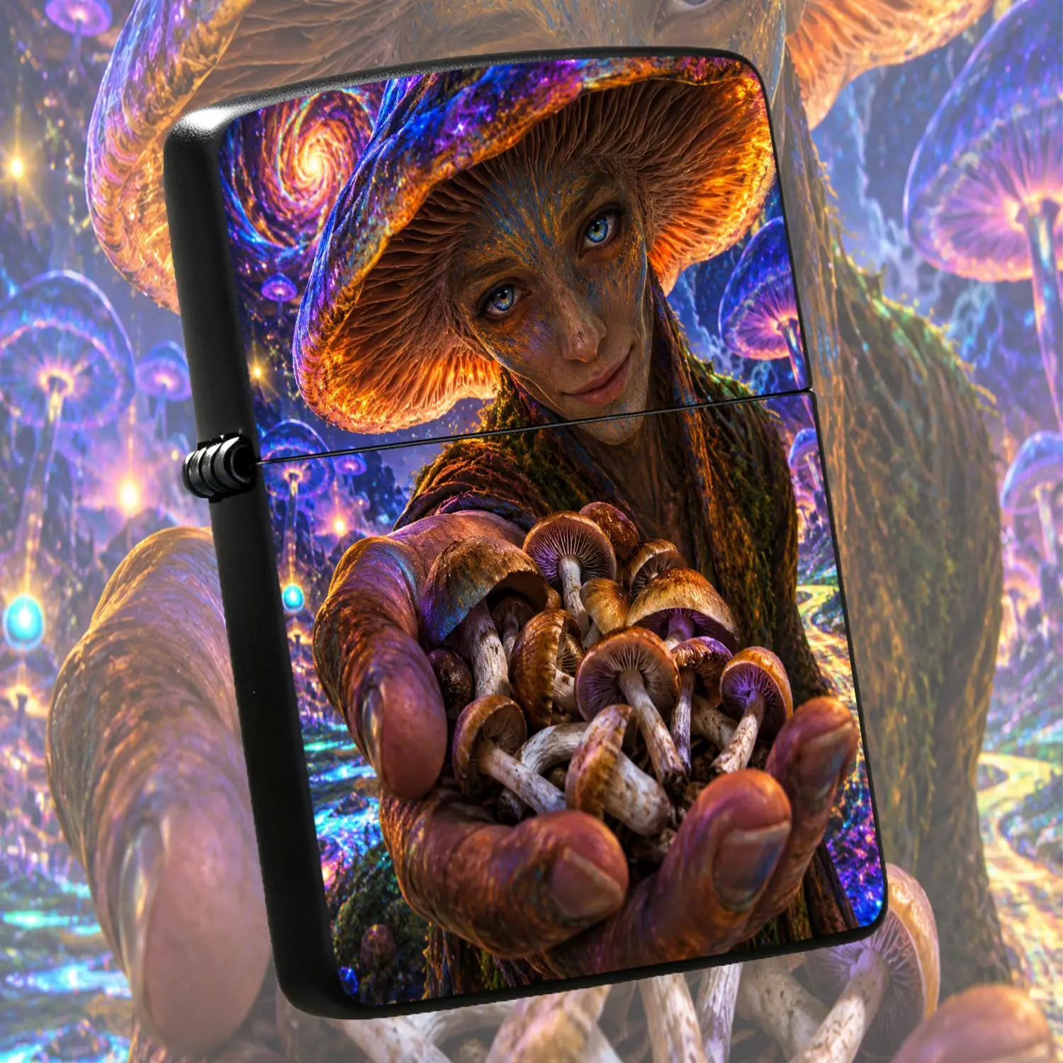 Psychedelic Mushroom Wizard Lighter, Vibrant Iridescent Fantasy Art Pattern Lighter, Portable Stylish Accessory For Camping Travel Daily Use, Unique Whimsical Decorative Gift For Fantasy Art Lovers For Al A Humorous And Interesting Lighter