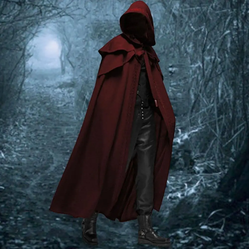 Unisex Halloween Cosplay capa casual com capuz, design monocromático, baile de máscaras, fantasia de bruxa, ajuste solto, 1pc