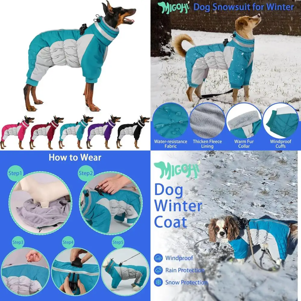 

Reflective Large Dog Winter Coat with Harness, Fleece Jacket, Four-Leg Windproof Snowsuit, XL