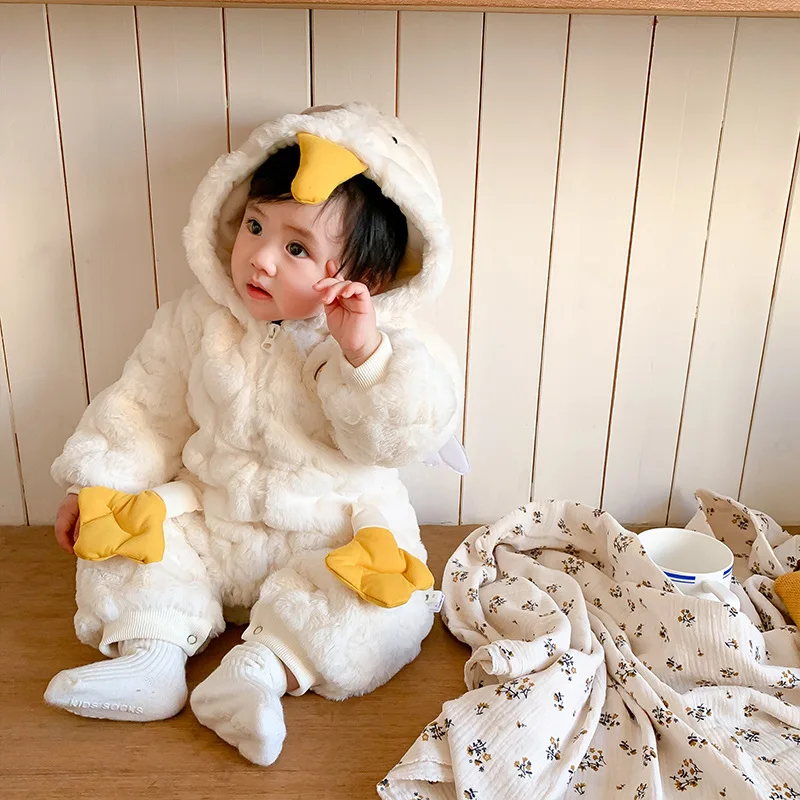 

Baby Winter Thick Cotton Jacket for Warmth, Hooded Duckling Sweater for Outer Wear, Cotton Jacket for Newborn Baby Jumpsuit