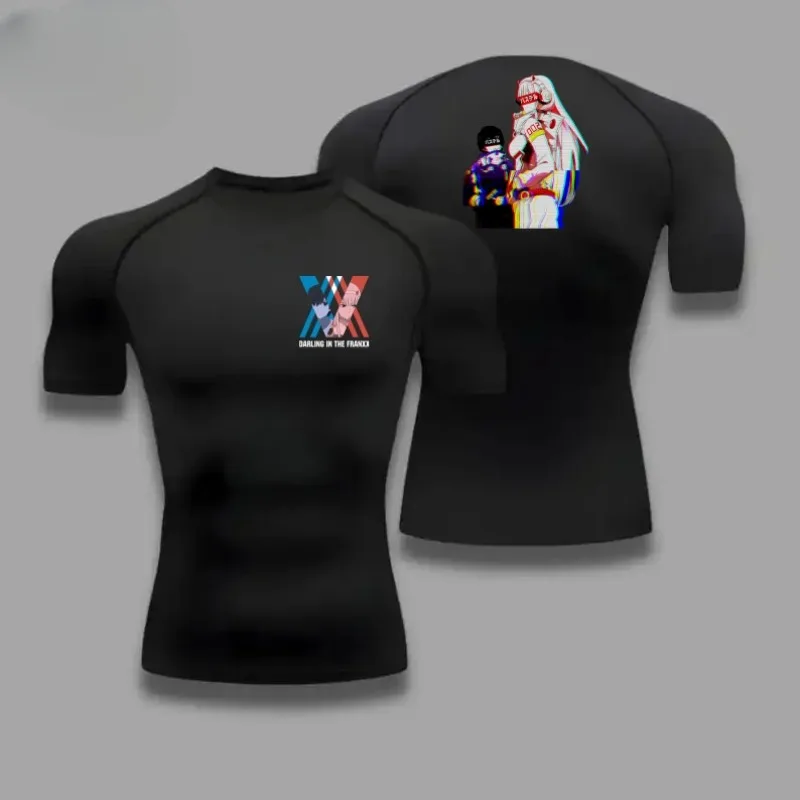 Fitness Sportswear Teenagers Tshirt Zero Two Darling Graphic Tight Training Clothes Boys Compression Running Basketball Clothes