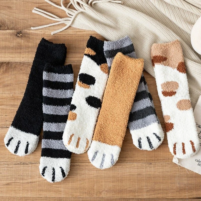 

1/6 pair of women's autumn winter thick warm mid tube socks cartoon cute breathable sweat absorbing odor proof casual socks