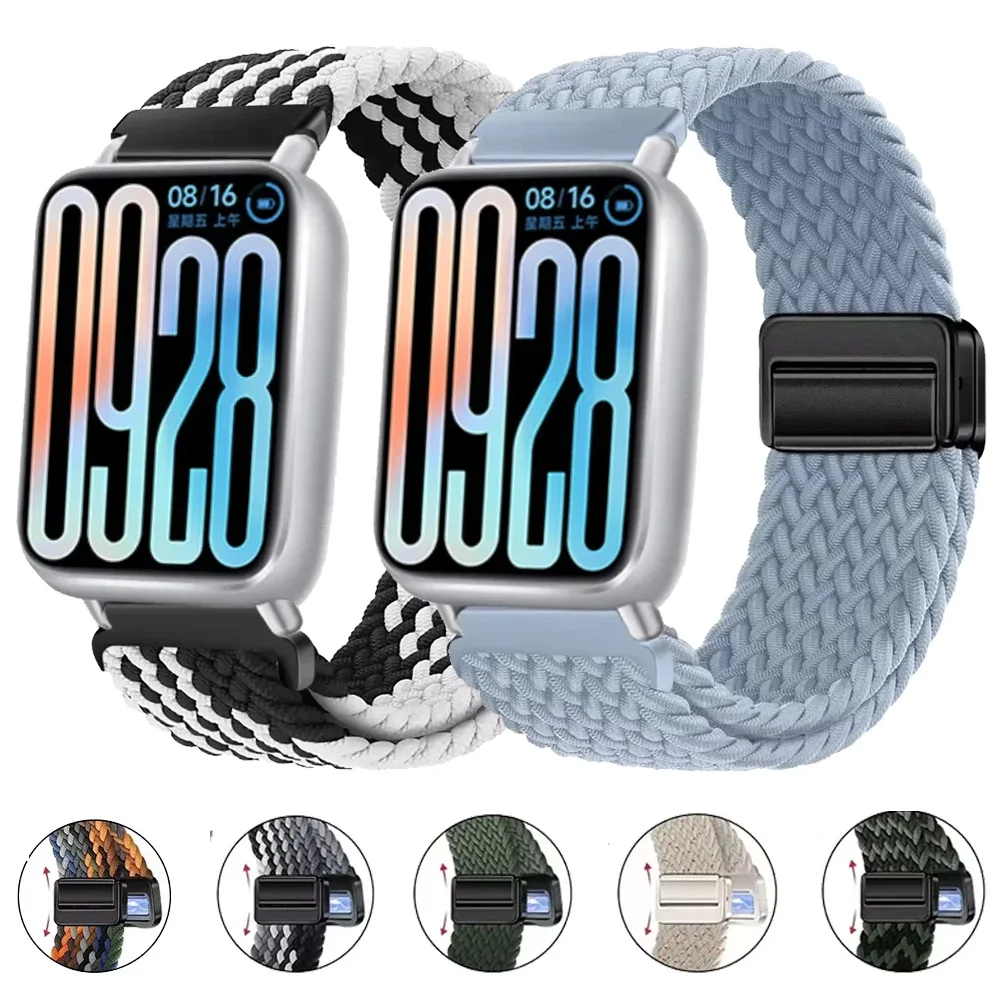 Nylon-Magnetverschluss-Armband für Xiaomi Mi Band 8 Pro/9 Pro, geflochtene Schlaufe, Sport-Armband, verstellbar, für Redmi Watch 6/5/4 Correa