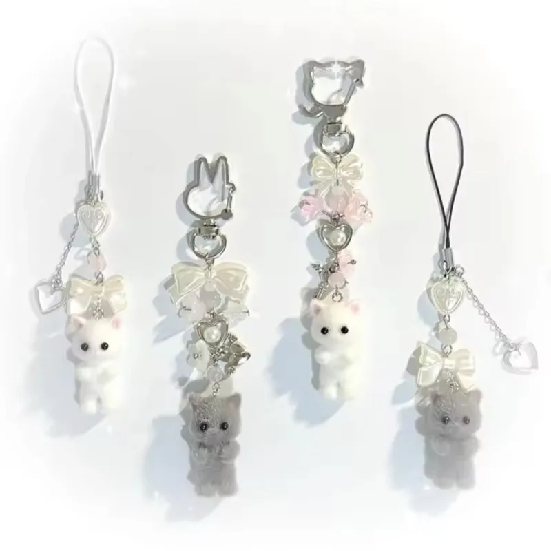 Flocking Small Animals Keychain Ins Style Y2k Acrylic Material Student Gift Women's Bag Pendant Keychain Cute Things Gift