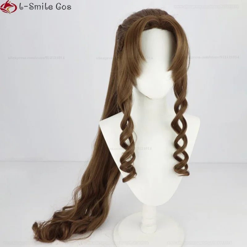 Game FFVII Cosplay Aerith Gainsborough Wig FF VII Brown Heat Resistant Synthetic Halloween Party Wigs + Wig Cap