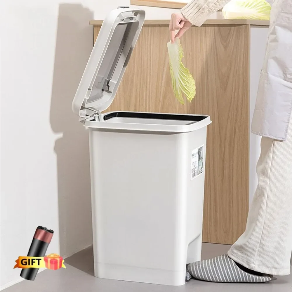 New Pedal Trash Can with Lid Waterproof Trash Bin Press-Type Wastebasket for Use in Bathroom Kitchen Livingroom Home Garbage Bin