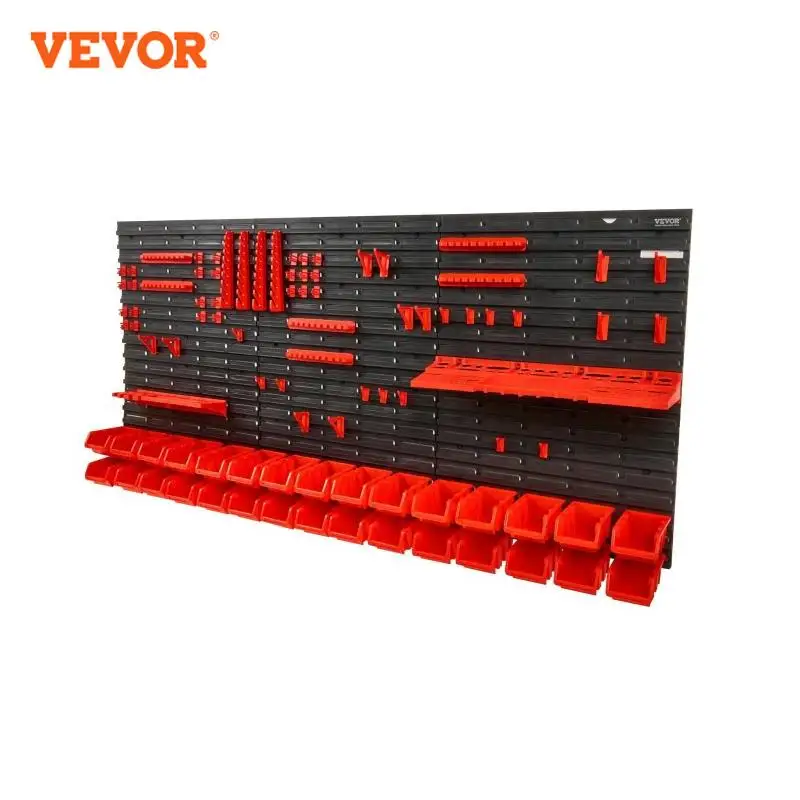 VEVOR Wall Mounted Storage Bins 30/48-Bin Parts Rack Organizer Garage with Wall Panels Hooks Plastic Shop Tool for Screw Nails