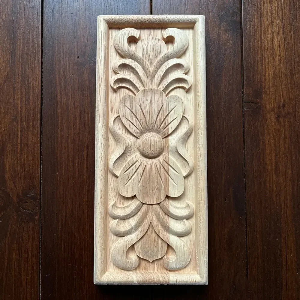 1PC 24cm Exquisite Classic Rubber Wood Carved Applique Retro Door Heart Shaped Long Flower Figurine Miniature Ornaments