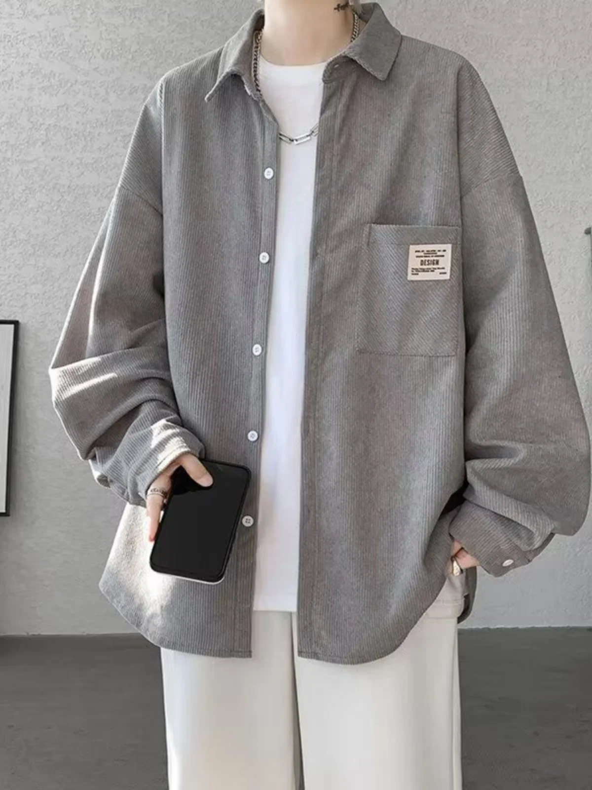 

Вельветовая мужская повседневная рабочая одежда Long Sve irt, свободная посадка, весна-осень, элитный, простой, молодежный, износостойкий