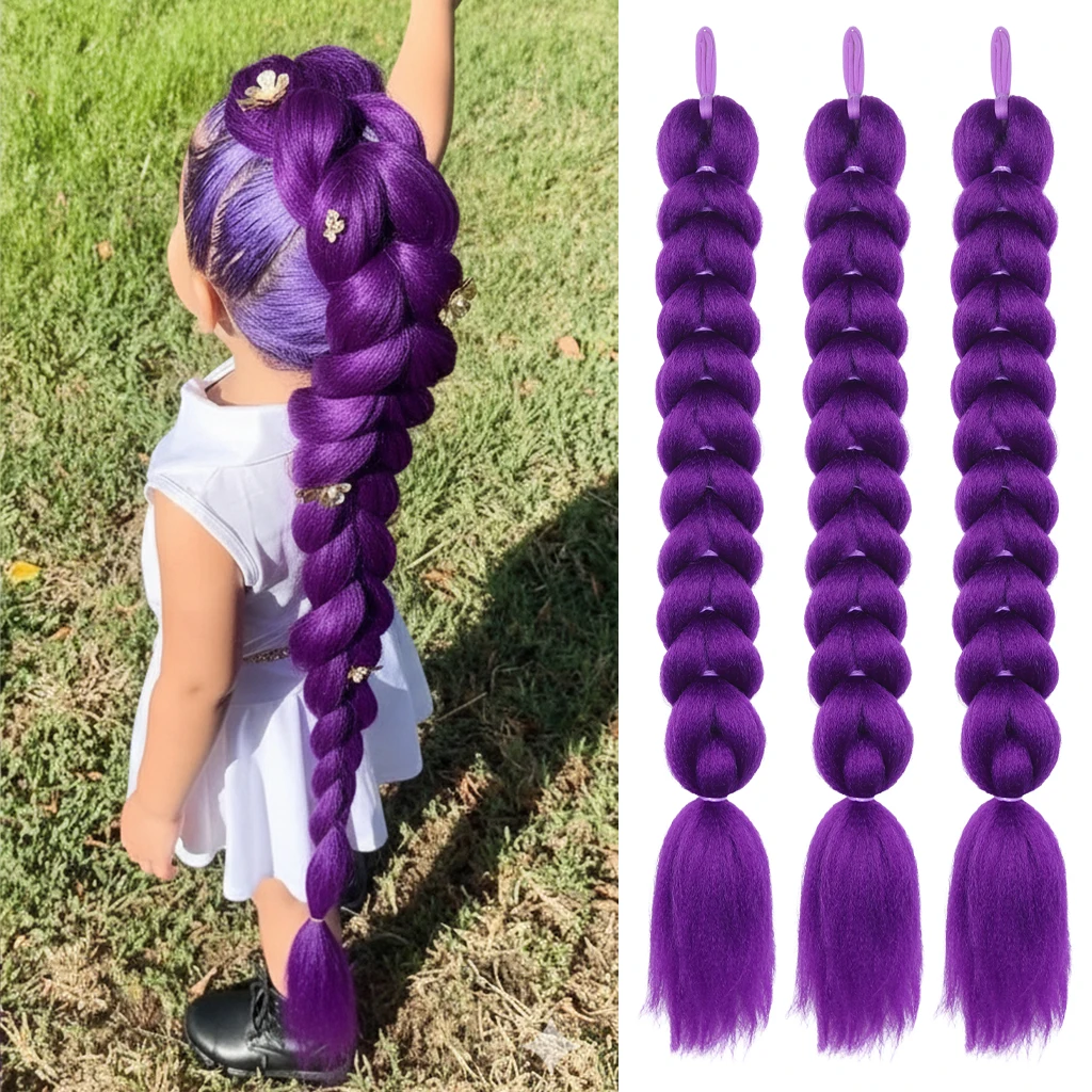 

Искусственные волосы для плетения косичек Yaki Purple с резинкой, 24 дюйма, синтетические, предварительно растянутые, для девочек, для косплея
