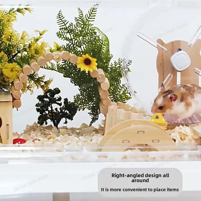 Hamster Cage Large, Acrylic Transparent Habitat, Escape-Proof Gerbil Mansion, Spacious 2-Story Home for Dwarf Hamsters
