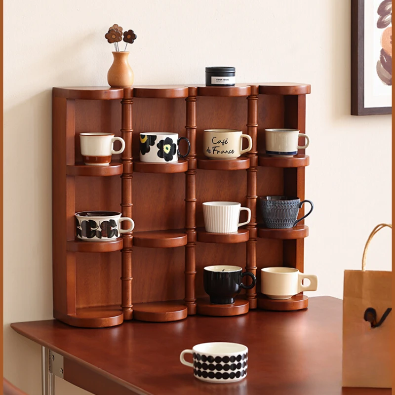 Solid wood cup storage shelf desktop tea cup handle mug display rack